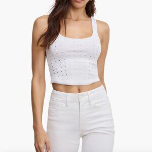 NWT Good American Crystal Embellished Tank in White Size Medium